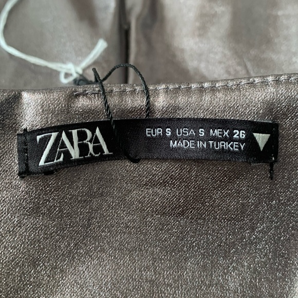 EUC Zara Metallic Steel Strapless Midi Dress With Ruching Size Small - Picture 8 of 15